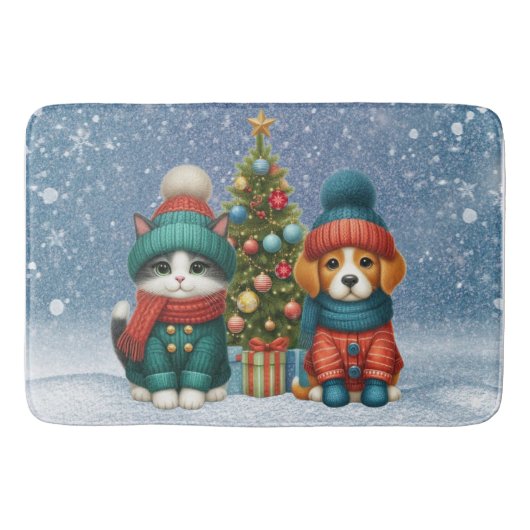 Tapis De Bain Joli chiot de Noël & chaton (Devant)