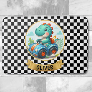 Tapis De Bain Joli Dino Conduisant une Voiture de Course Personn