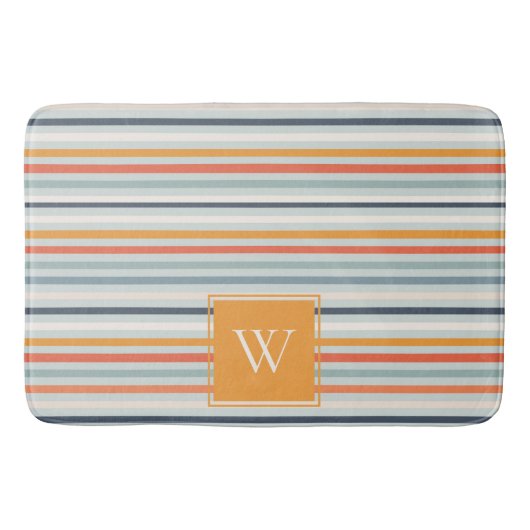 Tapis De Bain Joli Dusky Orange Bleu Motif rayé Monogramme (Devant)