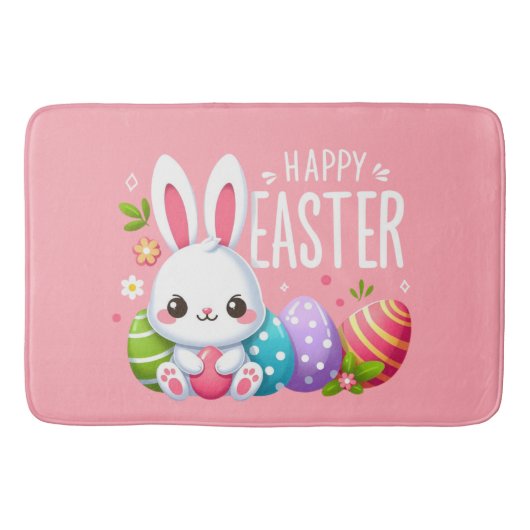 Tapis De Bain Joli lapin de Pâques rose (Devant)