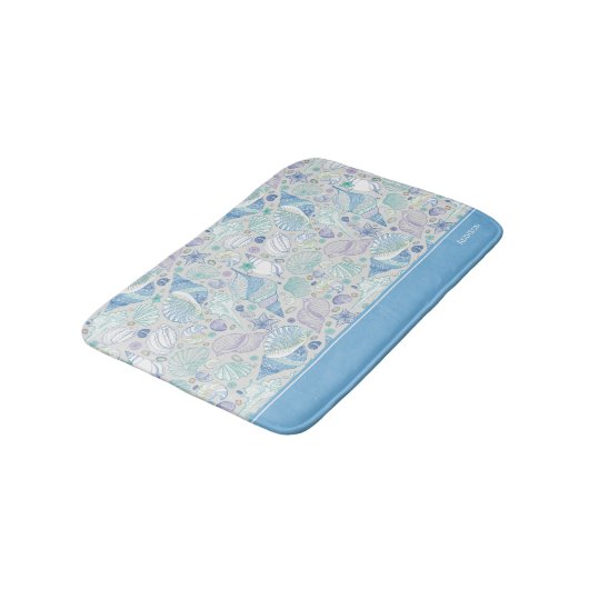 Tapis De Bain Joli Motif Ocean Seashell avec nom bleu (Angle)