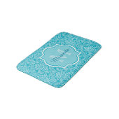 Tapis De Bain Joli Motif Turquoise Damask Monogramme Avec Nom (Angle)