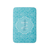 Tapis De Bain Joli Motif Turquoise Damask Monogramme Avec Nom (Devant (Vertical))