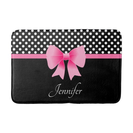 Tapis De Bain Joli Nœud Rose Points Noirs Et Blancs (Devant)