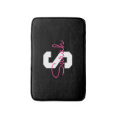 Tapis De Bain Joli nom et monogramme | Noir blanc et rose (Devant (Vertical))