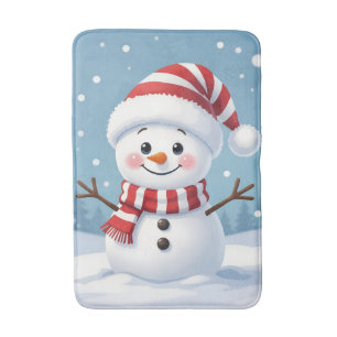 Tapis De Bain Joli petit bonhomme de neige avec écharpe et chape