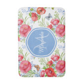 Tapis De Bain Joli Poppies rouges avec papillons bleus et nom (Devant (Vertical))