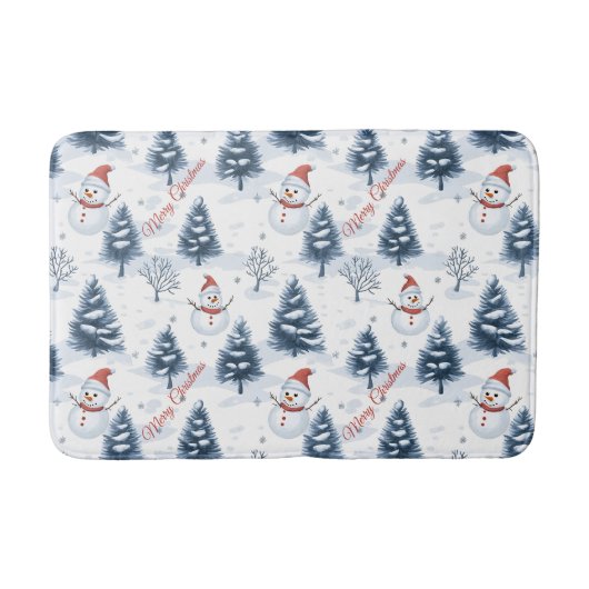 Tapis De Bain Joli Snowman Et Snowy Trees Joyeux Noël (Devant)