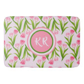 Tapis De Bain Joli Tulipe rose Fleurs Florales Feuille Monogramm (Devant)