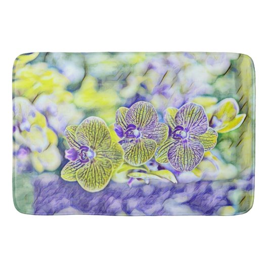 Tapis De Bain Jolie orchidée jaune violet fleurs aquarelle (Devant)