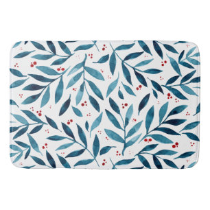 Tapis De Bain Jolies branches d'aquarelle - turquoise et rouge