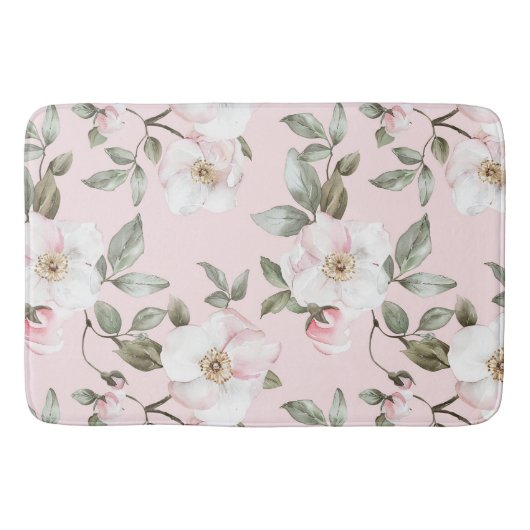 Tapis De Bain Jolies Fleurs Blanches Roses   (Devant)