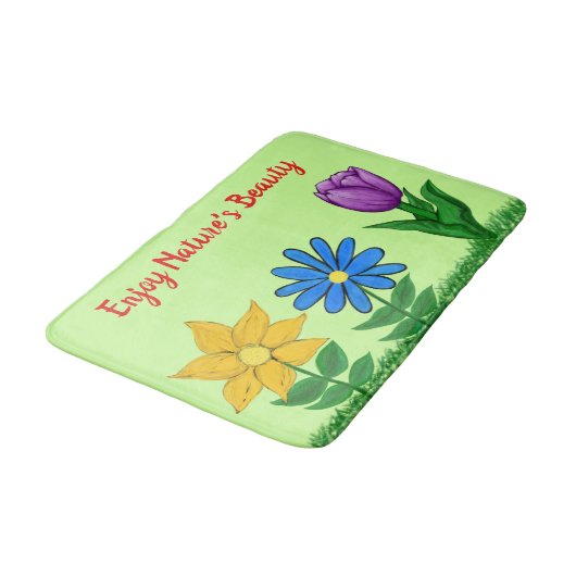 Tapis De Bain Jolies Fleurs Vertes (Angle)