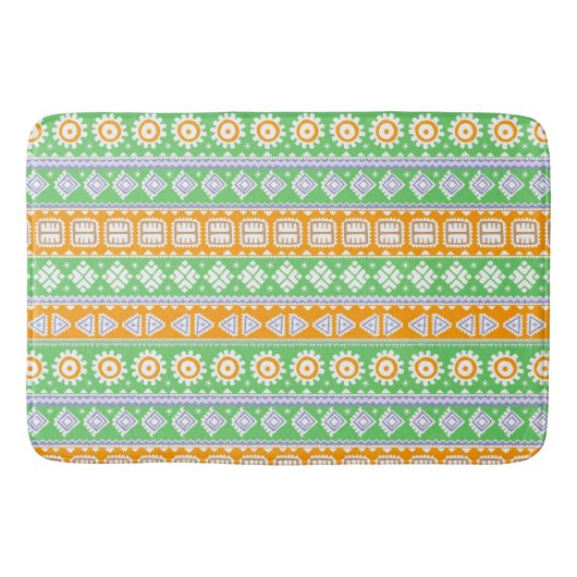 Tapis De Bain Jolis motifs ethniques orange et vert (Devant)