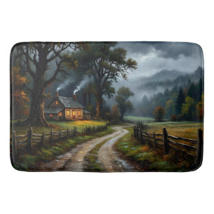 Tapis De Bain Jour d'automne pluvieux, Cottage cosy