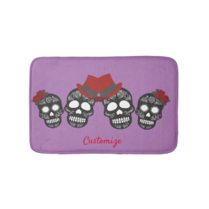 Tapis De Bain Jour des crânes de sucre noirs de Thunder_Cove mo