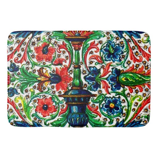 Tapis De Bain Joyaux Tons Médiéval Fleurs Manuscrits Scrolls (Devant)