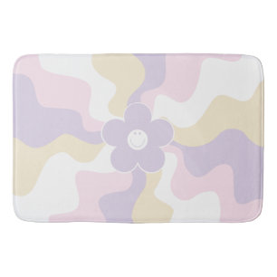 Tapis De Bain Joyeuse marguerite rétro - rose pastel, jaune et v