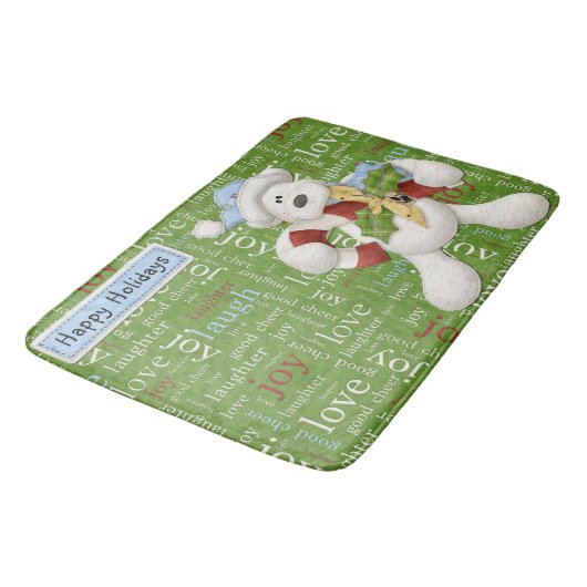 Tapis De Bain Joyeuses vacances Chien blanc (Angle)