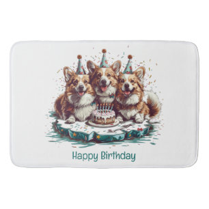 Tapis De Bain Joyeux Anniversaire Pembroke Welsh Corgi Chiens