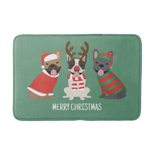 Tapis De Bain Joyeux Buldogs français de Noël
