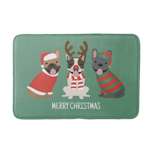 Tapis De Bain Joyeux Buldogs français de Noël (Devant)