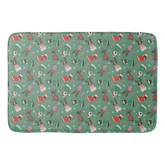 Tapis De Bain Joyeux Buldogs français de Noël (Devant)
