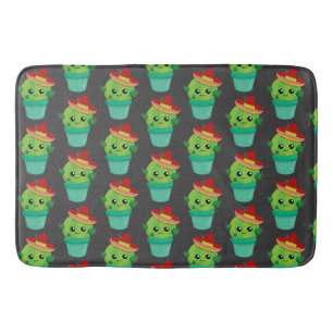 Tapis De Bain Joyeux cactus vert dans un Motif du Sombrero rouge