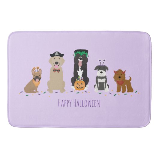 Tapis De Bain Joyeux Chiens d'Halloween violet (Devant)