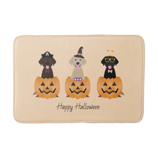 Tapis De Bain Joyeux Citrouille de chiens de trieuse d'Halloween (Devant)