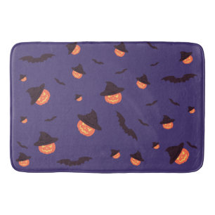 Tapis De Bain Joyeux Citrouille d'Halloween et chauves-souris
