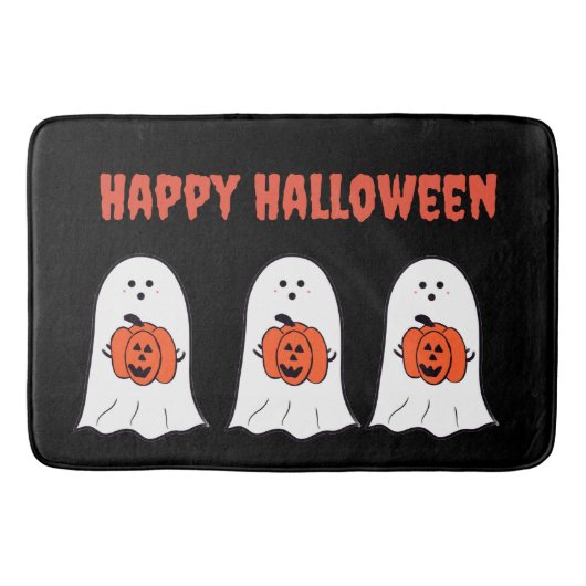 Tapis De Bain Joyeux Fantômes d'Halloween avec Jack-o-Lanterns (Devant)
