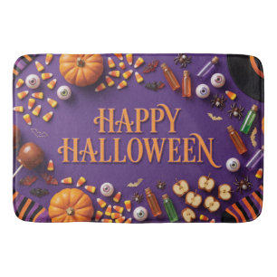 Tapis De Bain Joyeux Halloween à plat sur fond violet