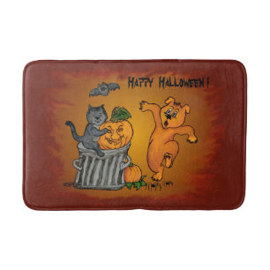 Tapis De Bain Joyeux Halloween avec Chat Chat Chien et Araignée