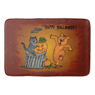 Tapis De Bain Joyeux Halloween avec Chat Chat Chien et Araignée