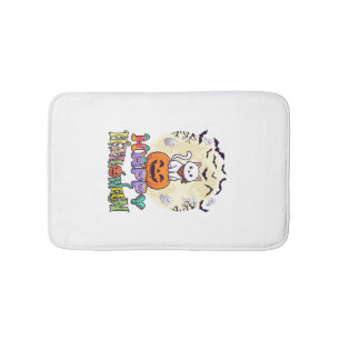 Tapis De Bain Joyeux Halloween Chat Blanc Citrouille Lune Chauve