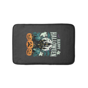 Tapis De Bain Joyeux Halloween Château Hanté Fantômes et Citroui