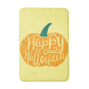 Tapis De Bain Joyeux Halloween lettrage sur citrouille sculptée