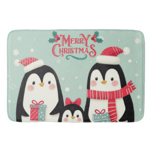 Tapis De Bain Joyeux manchots enneigés de Noël