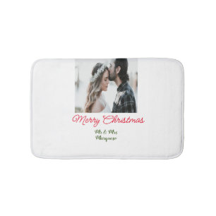 Tapis De Bain Joyeux Noël couple photo ajouter nom heureux vacan