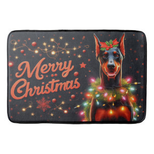 Tapis De Bain Joyeux Noël Doberman Chien Twinké lumières de Noël