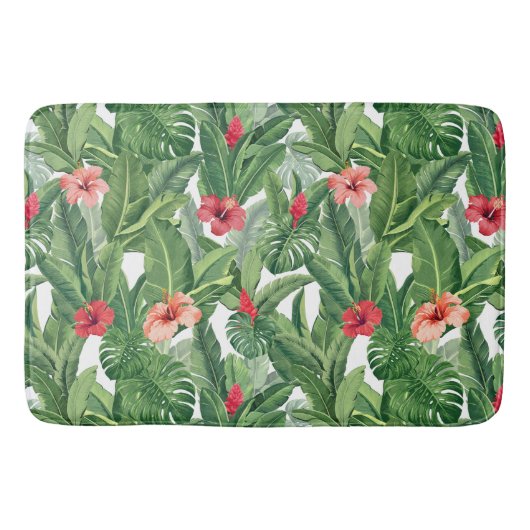 Tapis De Bain Joyeux Noël Fleur Tropicale Feuille verte Rouge (Devant)
