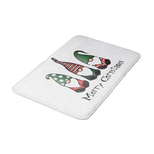 Tapis De Bain Joyeux Noël Gnomes Rouge Vert (Angle)