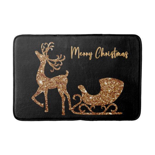 Tapis De Bain Joyeux Noël Gold Parties scintillant Reindeer & Sl (Devant)