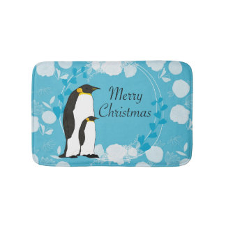 Tapis De Bain joyeux noël, noël, manchot, fleurs