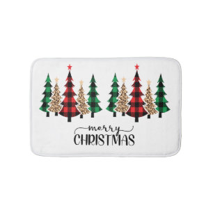 Tapis De Bain Joyeux Noël Red Green Plaid Arbres