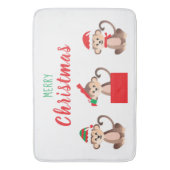 Tapis De Bain Joyeux Noël Singe Casquette de Noël Rouge Vert (devant Vertical)