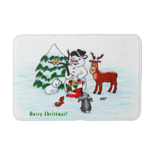 Tapis De Bain Joyeux Noël ! Snowman avec amis