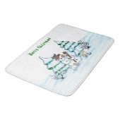 Tapis De Bain Joyeux Noël ! Snowman avec chat et chiot (Angle)