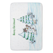 Tapis De Bain Joyeux Noël ! Snowman avec chat et chiot (devant Vertical)